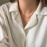 Stainless Steel 18K Plated Rice Beads Chain Choker Necklace