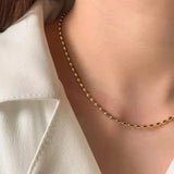 Stainless Steel 18K Plated Rice Beads Chain Choker Necklace