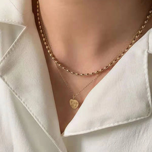 Stainless Steel 18K Plated Rice Beads Chain Choker Necklace