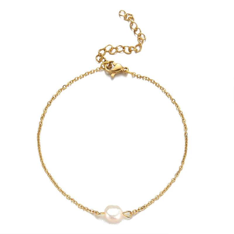 Minimalist Pearl Chain Bracelet Waterproof Golden Gift