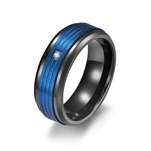 Minimalist Stainless Steel Groove Ring Men's Wedding Band Zircon Ring