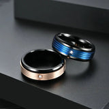 Minimalist Stainless Steel Groove Ring Men's Wedding Band Zircon Ring