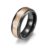 Minimalist Stainless Steel Groove Ring Men's Wedding Band Zircon Ring
