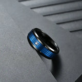 Minimalist Stainless Steel Groove Ring Men's Wedding Band Zircon Ring