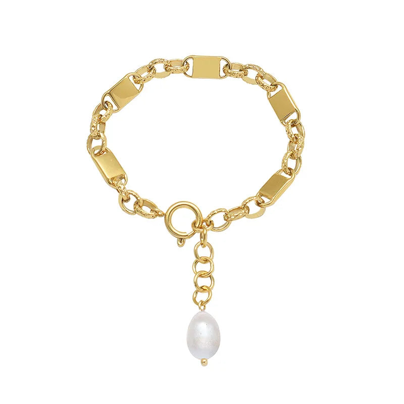 Stainless Steel Natural Pearl Bracelet Chain 18K Plated