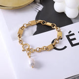 Stainless Steel Natural Pearl Bracelet Chain 18K Plated