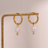 Minimalist Stainless Steel Small Hoop Earrings with Pearl Charms