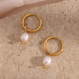 Minimalist Stainless Steel Small Hoop Earrings with Pearl Charms