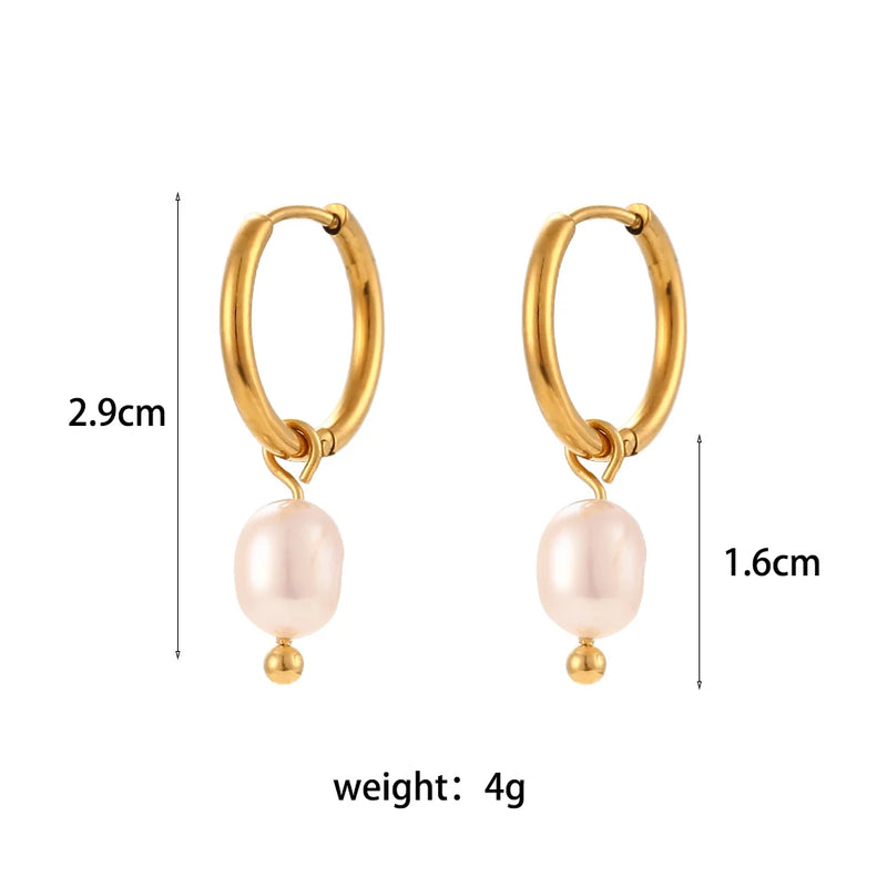 Minimalist Stainless Steel Small Hoop Earrings with Pearl Charms