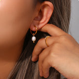 Minimalist Stainless Steel Small Hoop Earrings with Pearl Charms