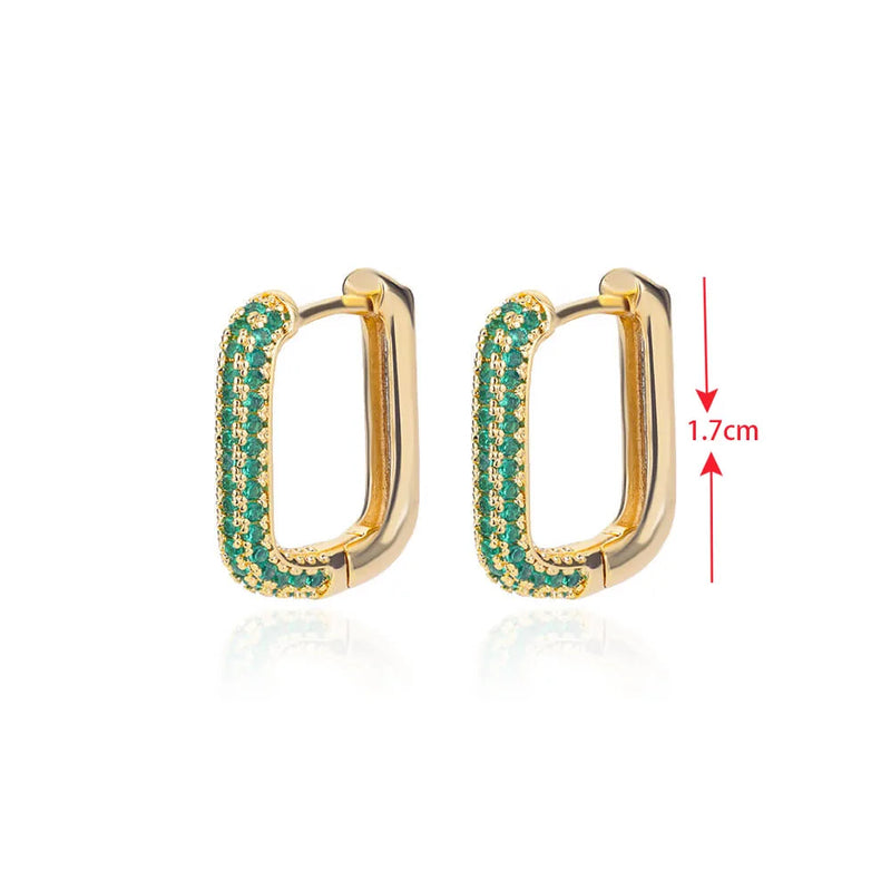 Minimalist Square Hoop Earrings Green Zirconia Piercing Jewelry