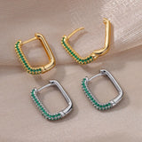 Minimalist Square Hoop Earrings Green Zirconia Piercing Jewelry