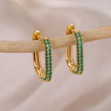 Minimalist Square Hoop Earrings Green Zirconia Piercing Jewelry
