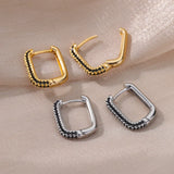 Minimalist Square Hoop Earrings Green Zirconia Piercing Jewelry