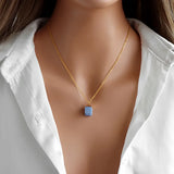 Stylish Crystal Stone Pendant Bead Necklace Oval Charm Choker Ins Jewelry