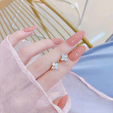 Minimalist Zircon Four Leaf Clover Earrings Women Fine Engagement