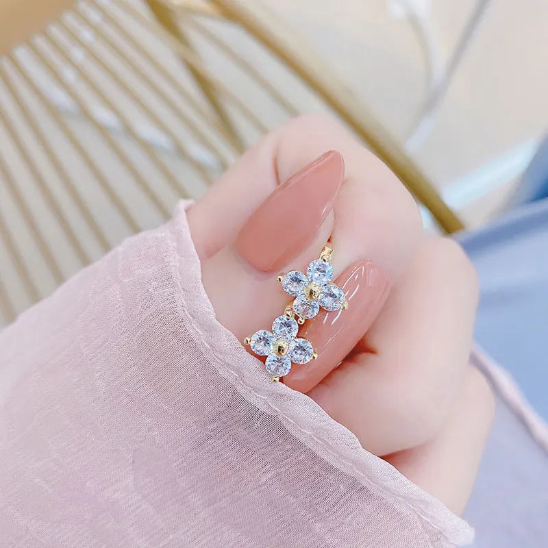 Minimalist Zircon Four Leaf Clover Earrings Women Fine Engagement