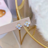 Minimalist Zircon Four Leaf Clover Earrings Women Fine Engagement