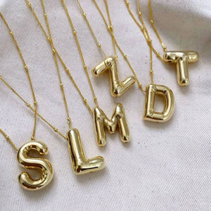 Thick Bubble Alphabet Necklace Chunky Initial Letter Pendant Collar Jewelry