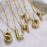 Thick Bubble Alphabet Necklace Chunky Initial Letter Pendant Collar Jewelry