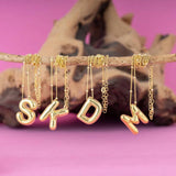 Thick Bubble Alphabet Necklace Chunky Initial Letter Pendant Collar Jewelry