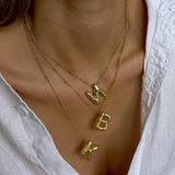 Thick Bubble Alphabet Necklace Chunky Initial Letter Pendant Collar Jewelry