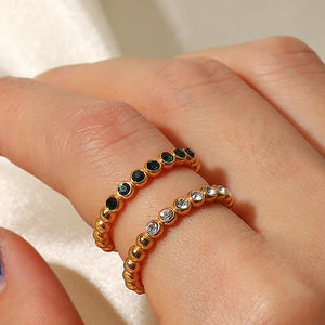 Minimalist Thin Green/White Crystal CZ Women's Ring Engagement Wedding Jewelry