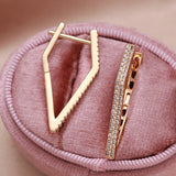 Geometric Hoops Earrings 585 Zircons Hollow Back Cilp European Jewelry