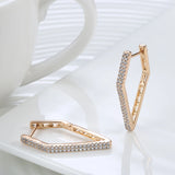 Geometric Hoops Earrings 585 Zircons Hollow Back Cilp European Jewelry