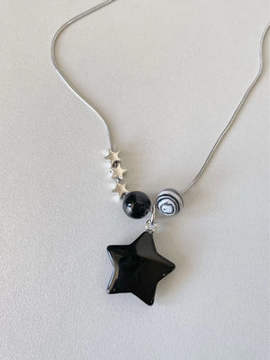 Vintage Colorful Stone Star Pendant Necklace Y2k Beads Snake Chains