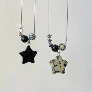Vintage Colorful Stone Star Pendant Necklace Y2k Beads Snake Chains