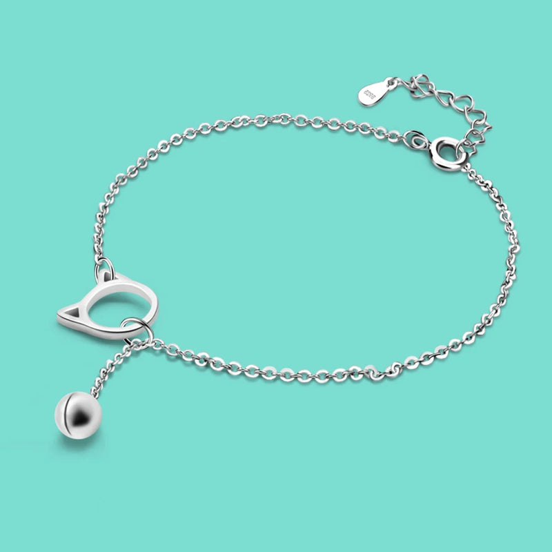 925 Silver Anklet Cat Bell Pendant Ankle Chain Charm Jewelry