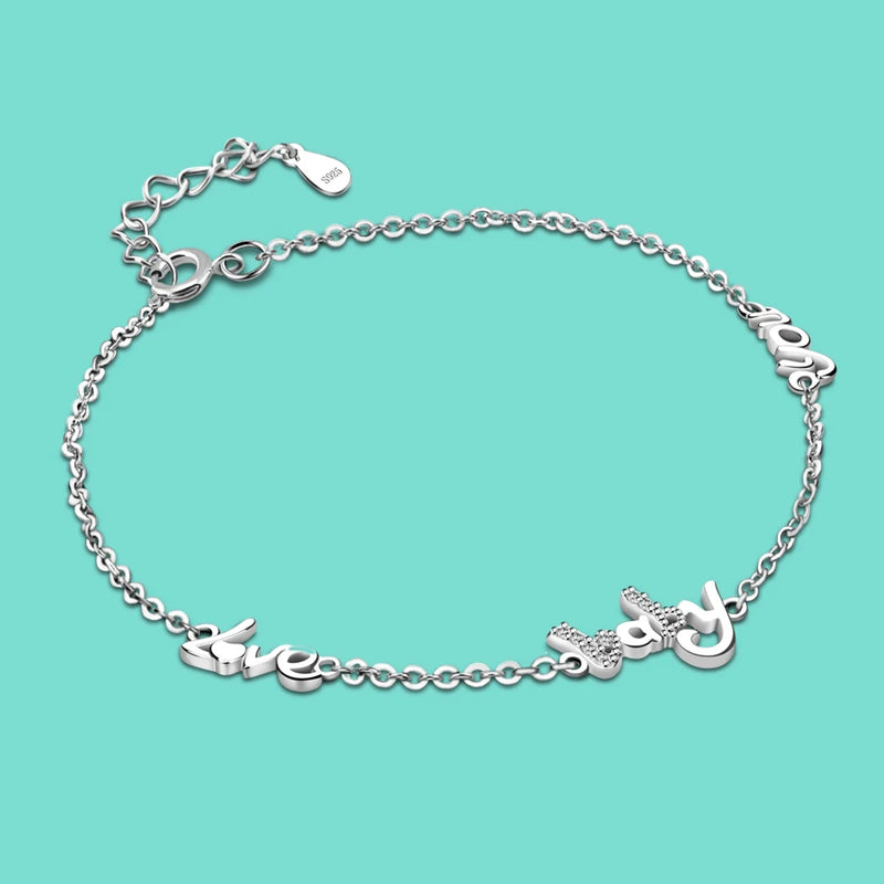 Women's 925 Silver Letter Chain Bracelet Teen Girls Jewelry