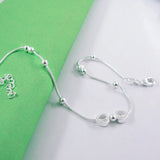 925 Silver Solid Anklet Ball Beads Heart Snake Chain Ankle Bracelet