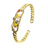 Minimalist Bees Chain Cuff Bracelet Micro Zircon Bangles