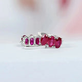 Minimalist Silver Hoop Earrings with Ruby Inlay for Women