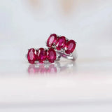 Minimalist Silver Hoop Earrings with Ruby Inlay for Women