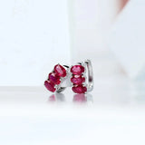 Minimalist Silver Hoop Earrings with Ruby Inlay for Women