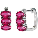 Minimalist Silver Hoop Earrings with Ruby Inlay for Women