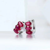Minimalist Silver Hoop Earrings with Ruby Inlay for Women