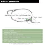 925 Sterling Silver Green Zircon Leaf Bracelet - Women's Birthday Party Jewelry