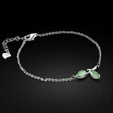 925 Sterling Silver Green Zircon Leaf Bracelet - Women's Birthday Party Jewelry