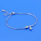 925 Sterling Silver Green Zircon Leaf Bracelet - Women's Birthday Party Jewelry