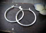 Vintage Silver Round Earrings 925 Silver Needle Hoops Imprinted Jewelry