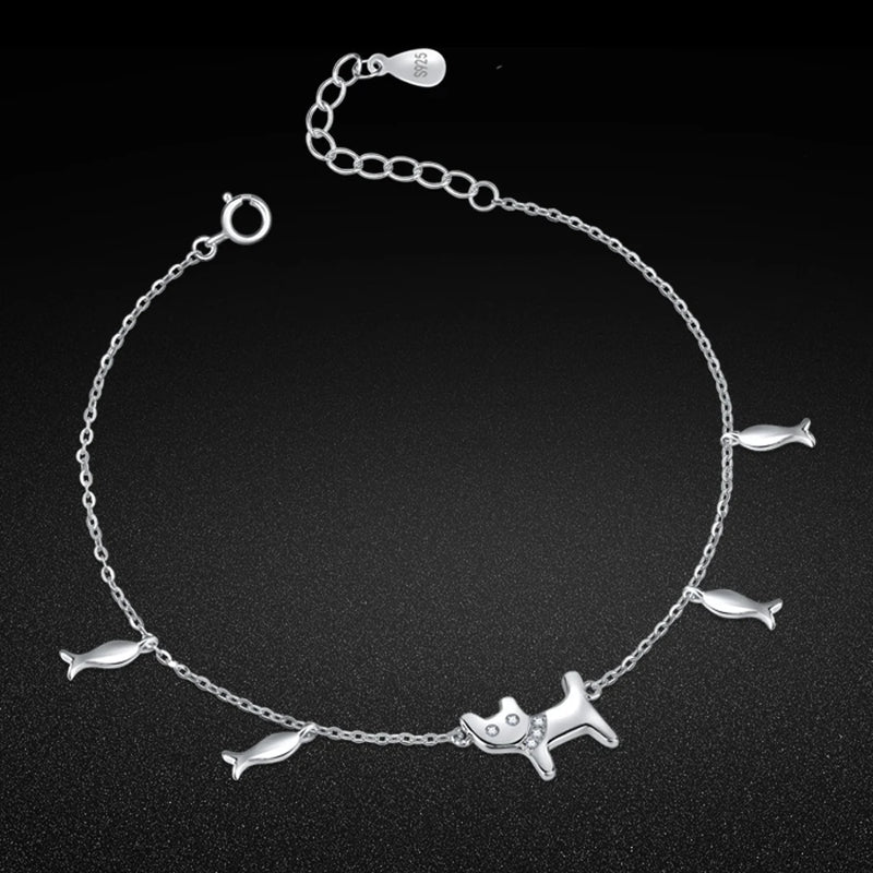 925 Sterling Silver Bracelet with Cat/Fish Pendant
