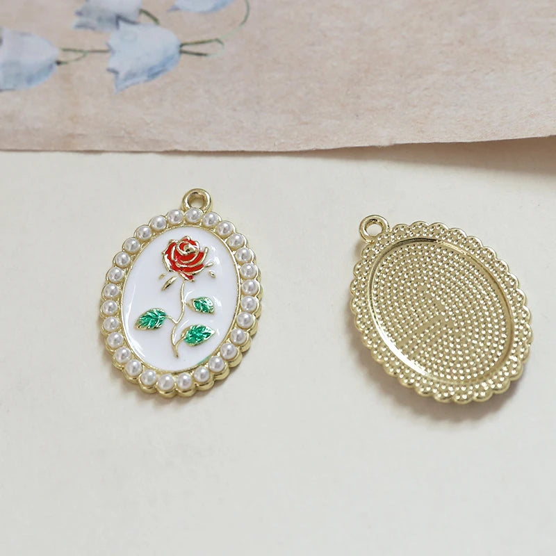 Zircon Decoration Oval Shape Drop Oil Charms DIY Jewelry Pendants