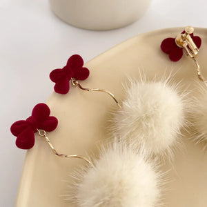 Sweet Red Bow Earrings without Ear Holes