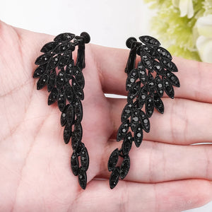 Rhinestone Angel Wing Clip Earrings Hanging Pendant Earring MEH209