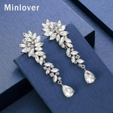 Silver Horse Eye Rhinestone Clip Earrings Teardrop Bridal Dangle Wedding Jewelry