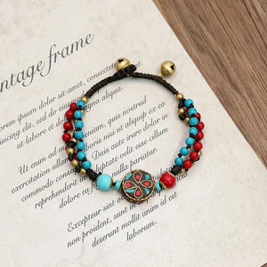 Vintage Nepal Bronze Bead Bracelet Tibetan Ethnic Style Handstring